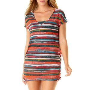 NWT ANNE COLE Tropication V-Neck Side Shirred Tunic Cover Up M